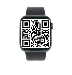 smartwatch showing neco's qr code